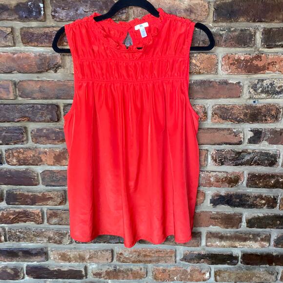 Joie Cayenne Red Sleeveless Smocked Keyhole Blouse Women's Size Large - Picture 2 of 7